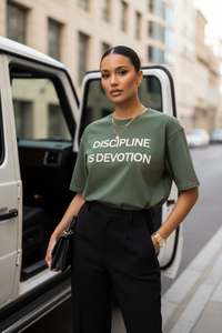 Discipline is Devotion Oversized T Shirt- Olive - Modestly Vogue 