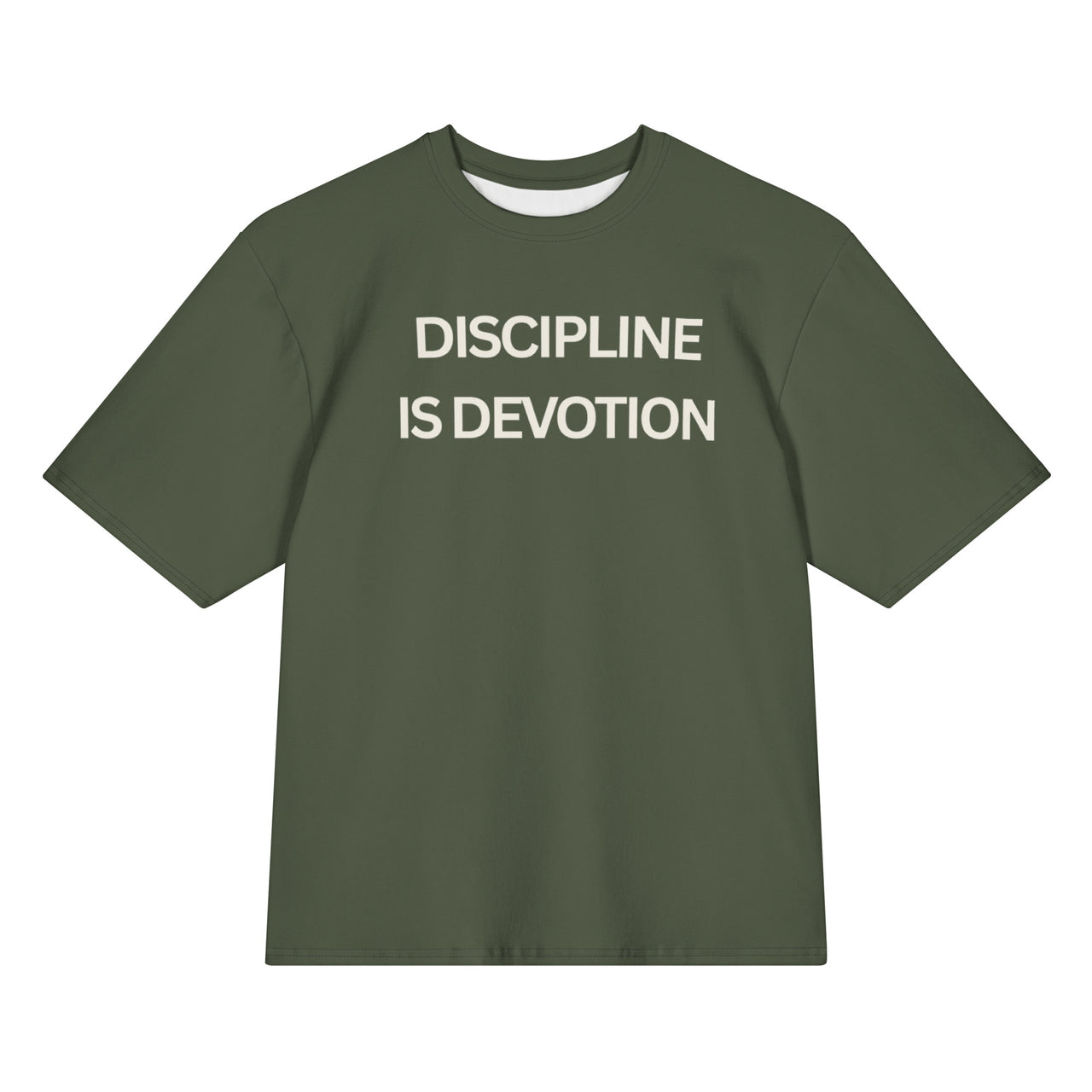 Discipline is Devotion Oversized T Shirt- Olive - Modestly Vogue 