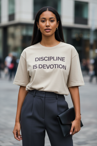 Discipline is Devotion Oversized t-shirt - Stone Black Logo - Modestly Vogue 
