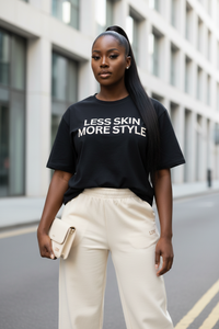 Less Skin More Style Tee- Soft Black
