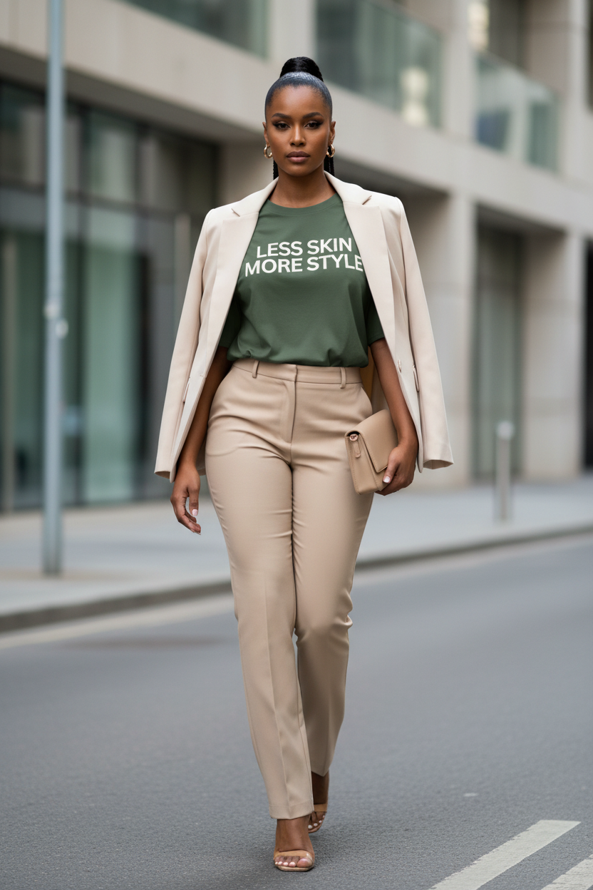 Less Skin More Style Tee- Olive - Modestly Vogue 