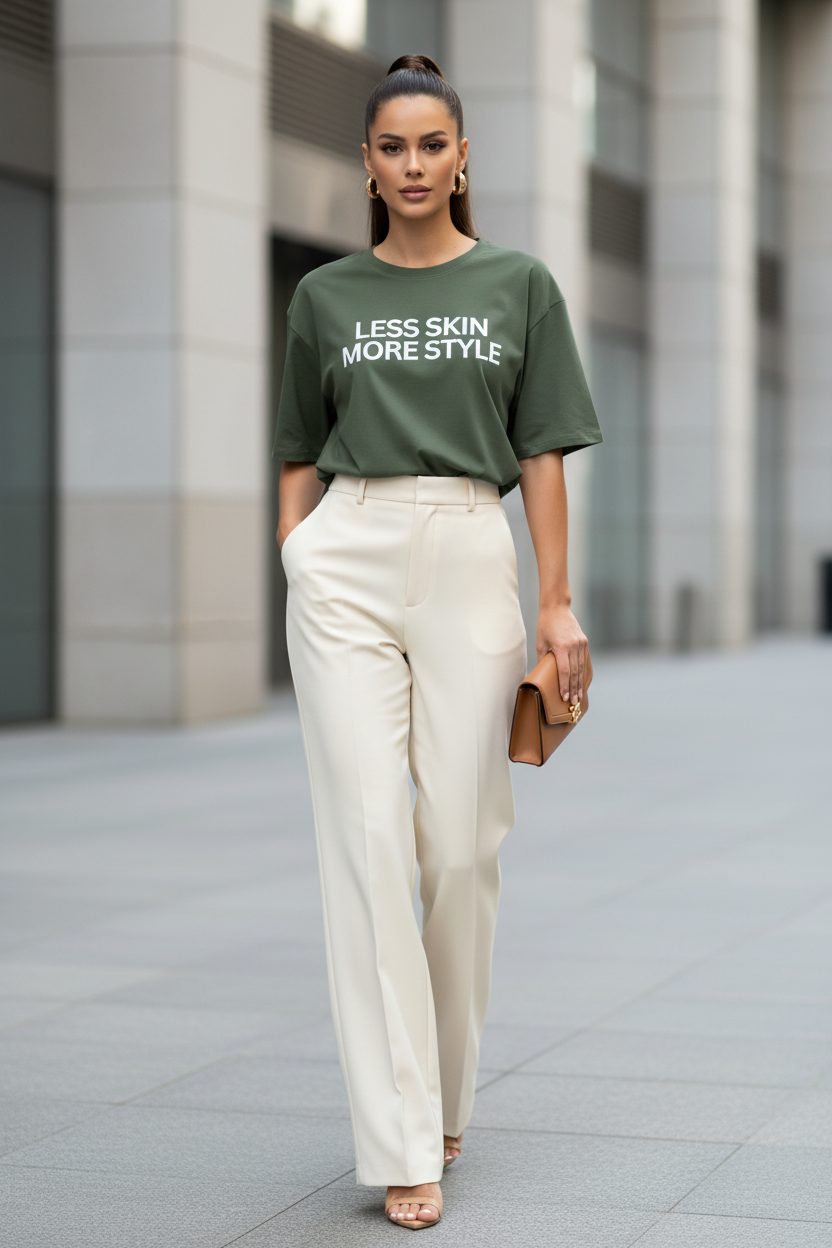 Less Skin More Style Tee- Olive - Modestly Vogue 