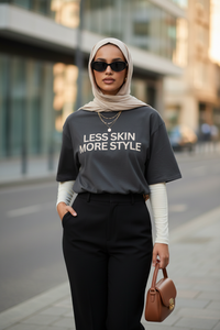 Modest Mindset™ Charcoal Grey Statement Tee - Modestly Vogue 