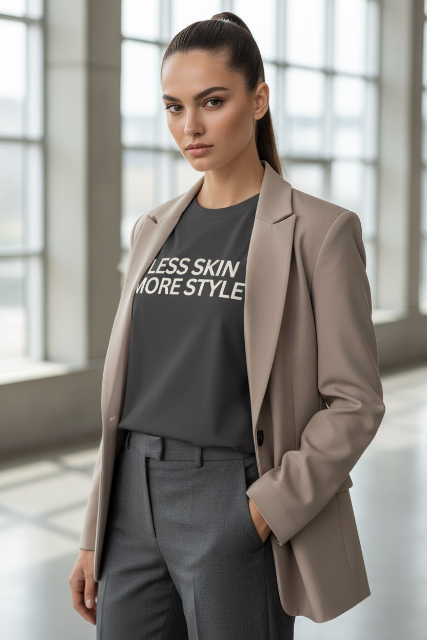 Less Skin More Style Tee - Charcoal Grey - Modestly Vogue 
