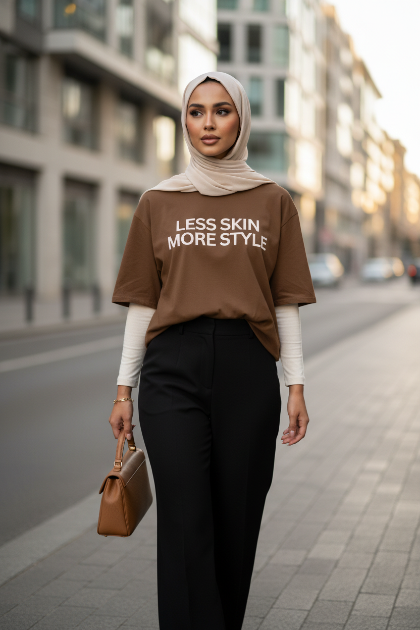 Modest Mindset™ Cognac Brown Statement Tee - Modestly Vogue 