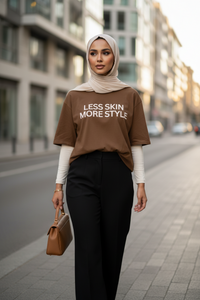Modest Mindset™ Cognac Brown Statement Tee - Modestly Vogue 