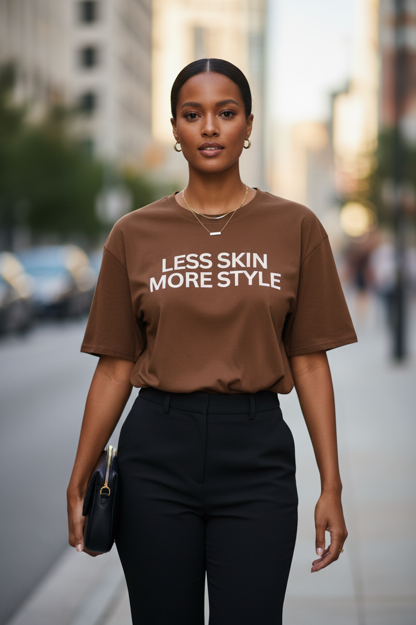 Modest Mindset™ Cognac Brown Statement Tee - Modestly Vogue 