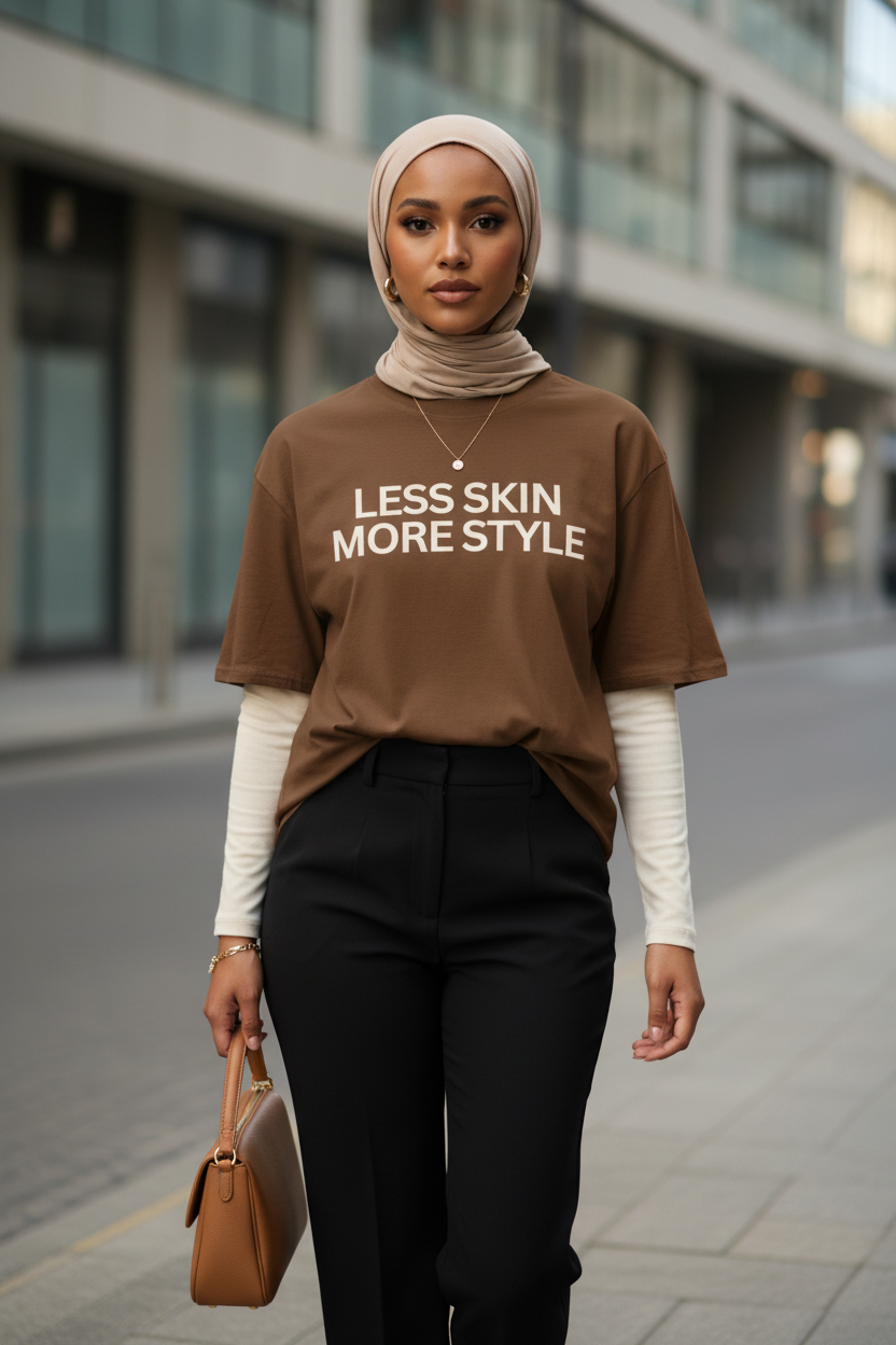 Modest Mindset™ Cognac Brown Statement Tee - Modestly Vogue 