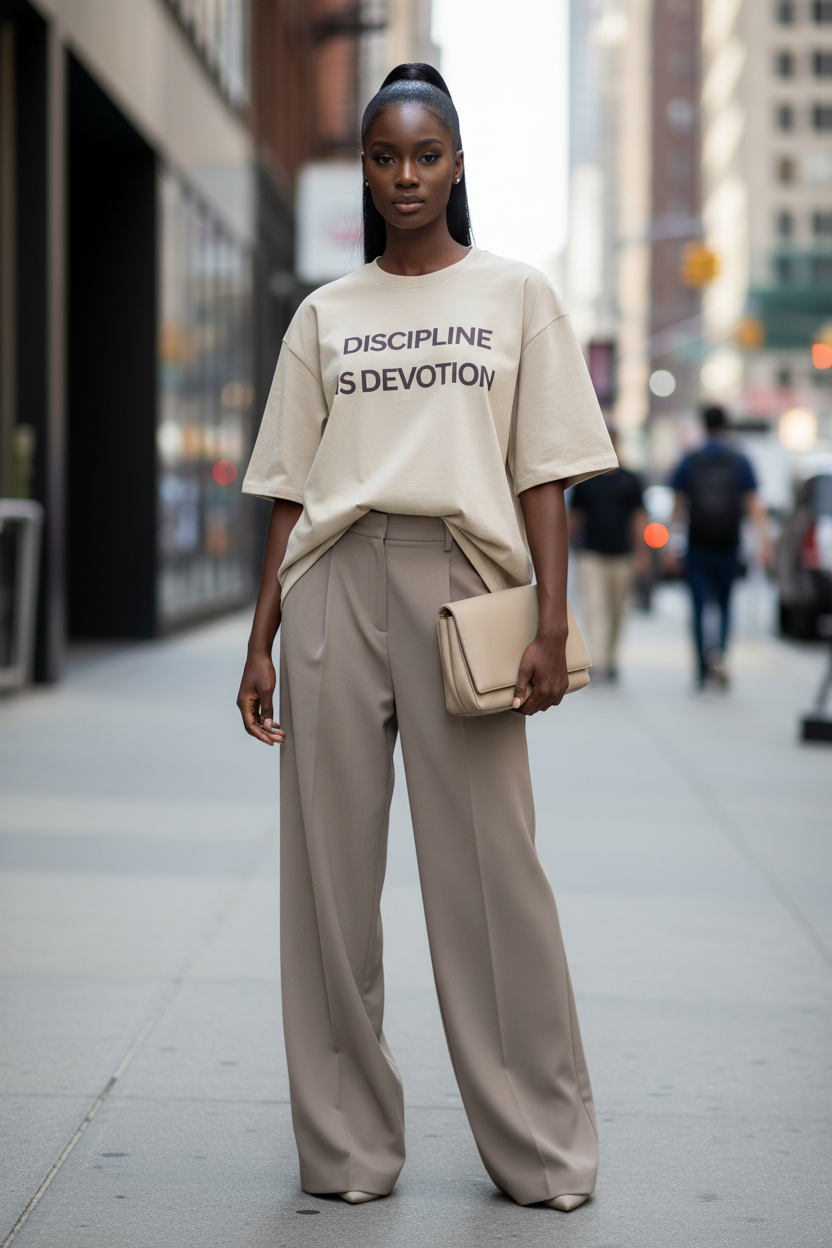 Discipline is Devotion Oversized t-shirt - Stone Black Logo - Modestly Vogue 