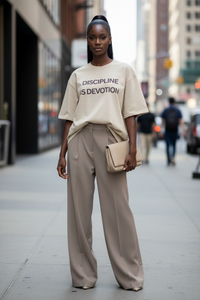 Discipline is Devotion Oversized t-shirt - Stone Black Logo - Modestly Vogue 