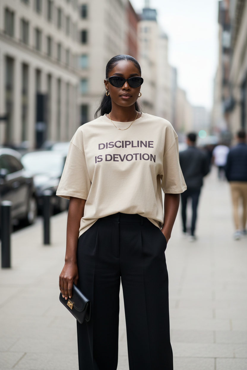 Discipline is Devotion Oversized t-shirt - Stone Black Logo - Modestly Vogue 