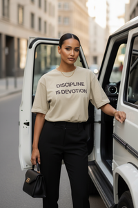 Discipline is Devotion Oversized t-shirt - Stone Black Logo - Modestly Vogue 