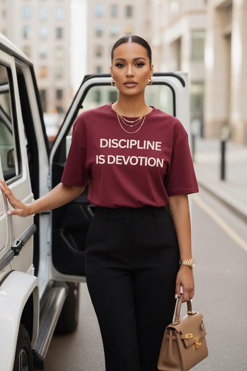 Discipline is Devotion Oversized Tee | Burgundy - Modestly Vogue 