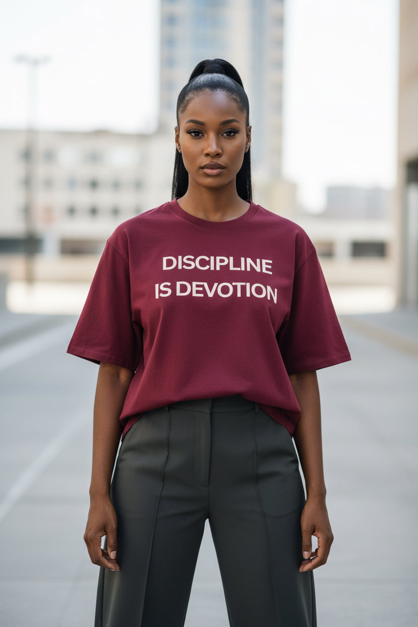 Discipline is Devotion Oversized Tee | Burgundy - Modestly Vogue 