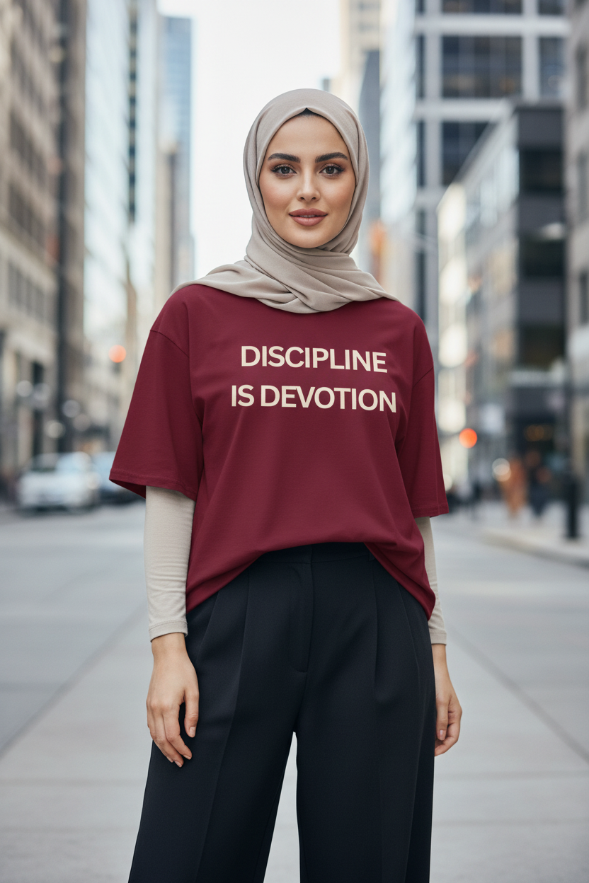 Discipline is Devotion Oversized Tee | Burgundy - Modestly Vogue 