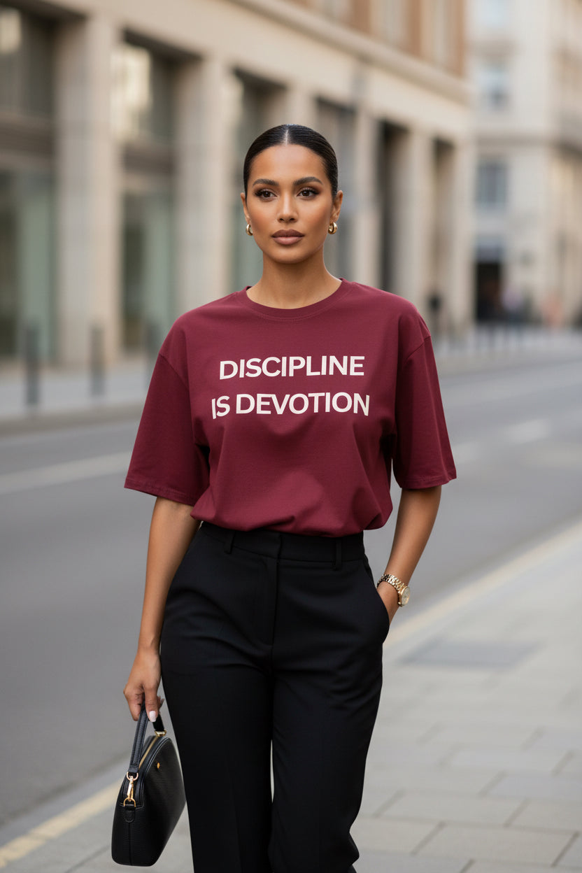 Discipline is Devotion Oversized Tee | Burgundy - Modestly Vogue 