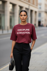 Discipline is Devotion Oversized Tee | Burgundy - Modestly Vogue 