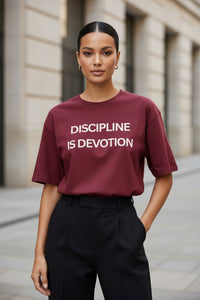 Discipline is Devotion Oversized Tee | Burgundy - Modestly Vogue 