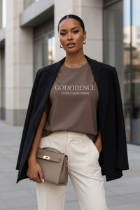Modest Mindset Godfidence Tee - Muted Espresso - Modestly Vogue 