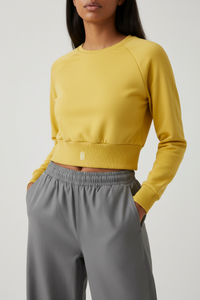 LEM Yellow long-sleeve crop top - Modestly Vogue 