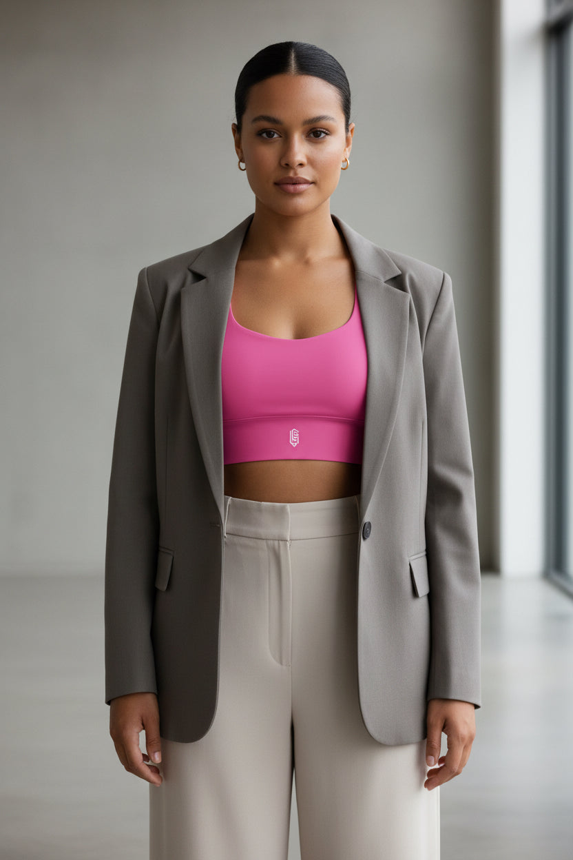 LEM Candy Pink Geo Longline Sports Bra - Modestly Vogue 