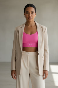 LEM Candy Pink Monogram Longline Sports Bra - Modestly Vogue 
