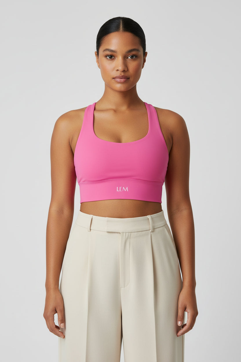 LEM Candy Pink Monogram Longline Sports Bra - Modestly Vogue 