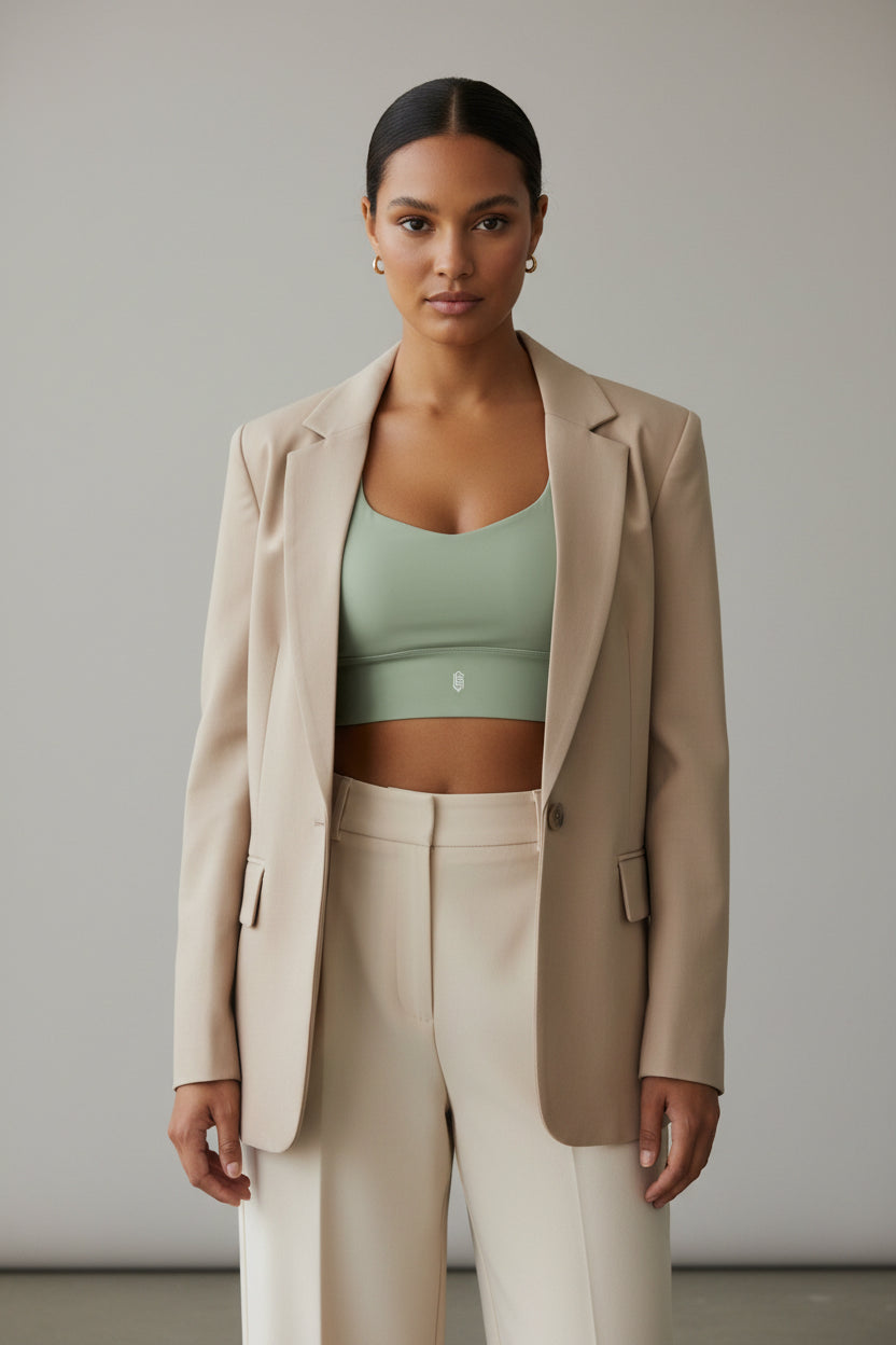 LEM Sage Geo Logo Longline Sports Bra - Modestly Vogue 