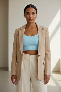 LEM Blue Mist Geo Logo Longline Sports Bra - Modestly Vogue 