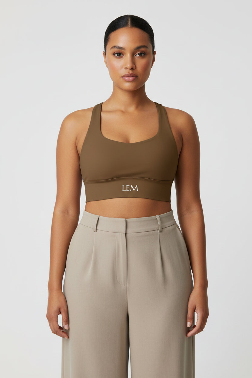 LEM Espresso Longline Sports Bra - Modestly Vogue 