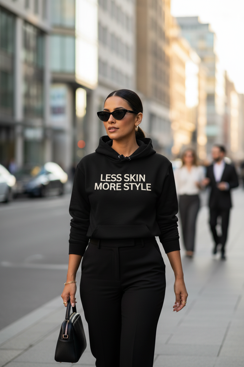 Modest Mindset™ Black "Less Skin More Style Hoodie - Modestly Vogue 