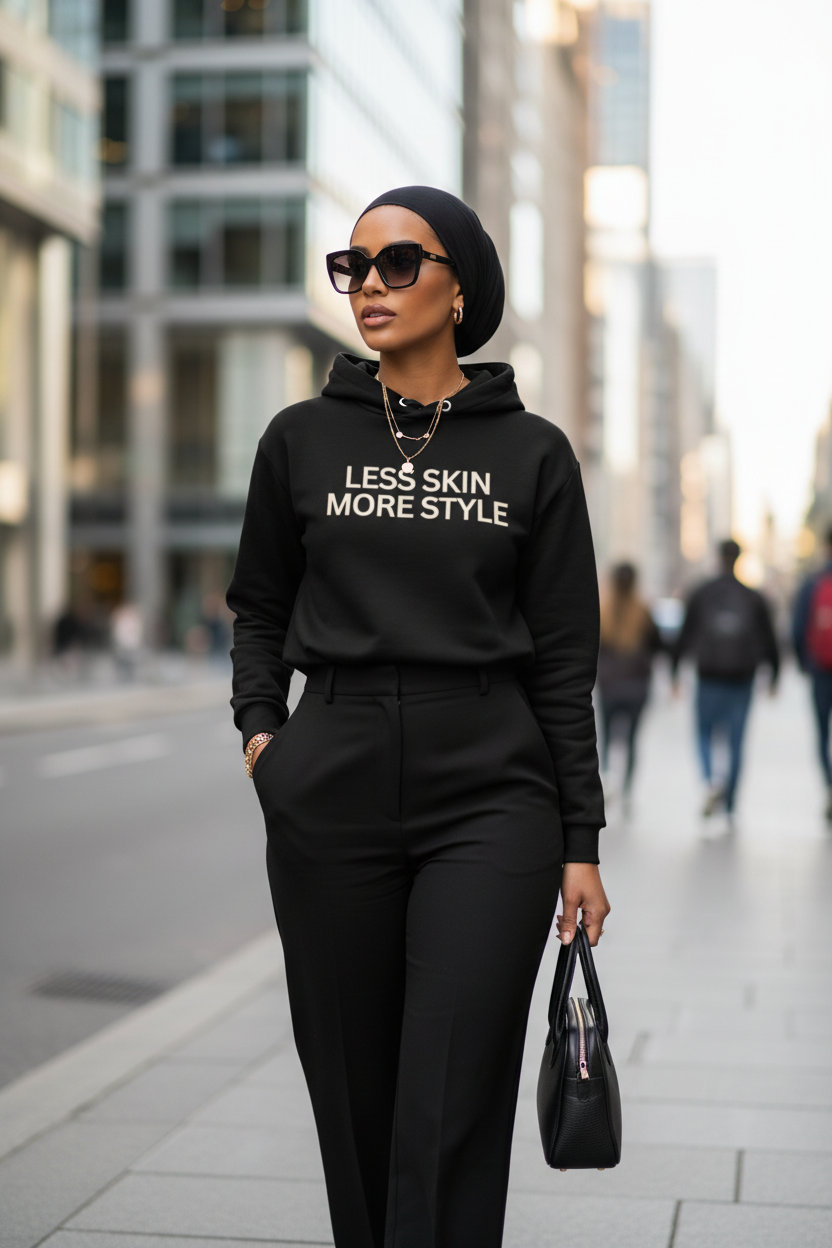 Modest Mindset™ Black "Less Skin More Style Hoodie - Modestly Vogue 