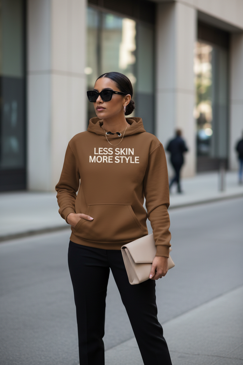 Modest Mindset™ Cognac Brown "Less Skin More Style" Hoodie - Modestly Vogue 