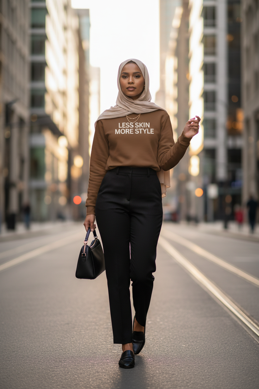 Modest Mindset™ Cognac Brown "Less Skin More Style" Hoodie - Modestly Vogue 