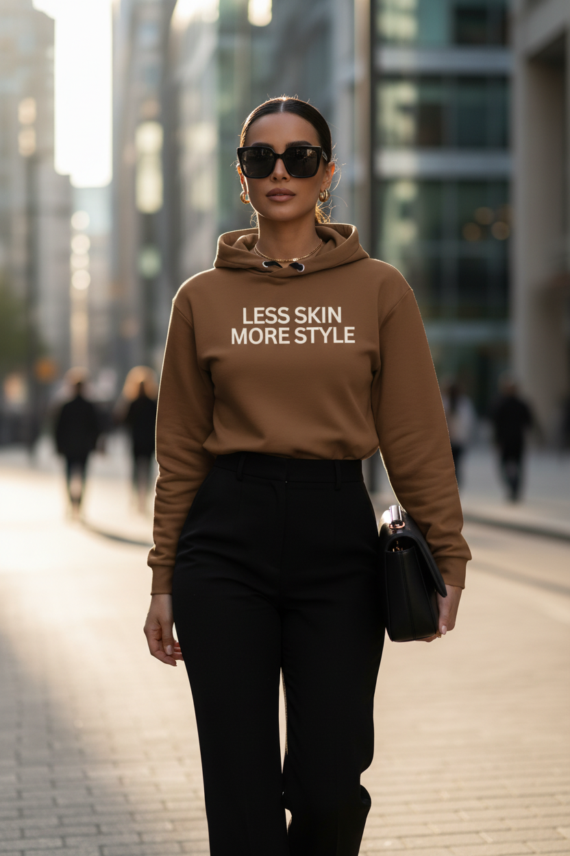 Modest Mindset™ Cognac Brown "Less Skin More Style" Hoodie - Modestly Vogue 