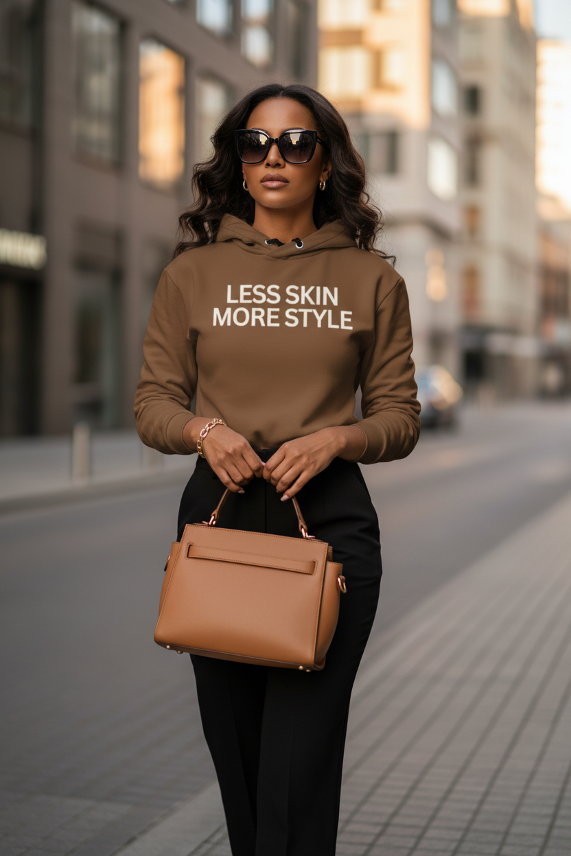 Modest Mindset™ Cognac Brown "Less Skin More Style" Hoodie - Modestly Vogue 