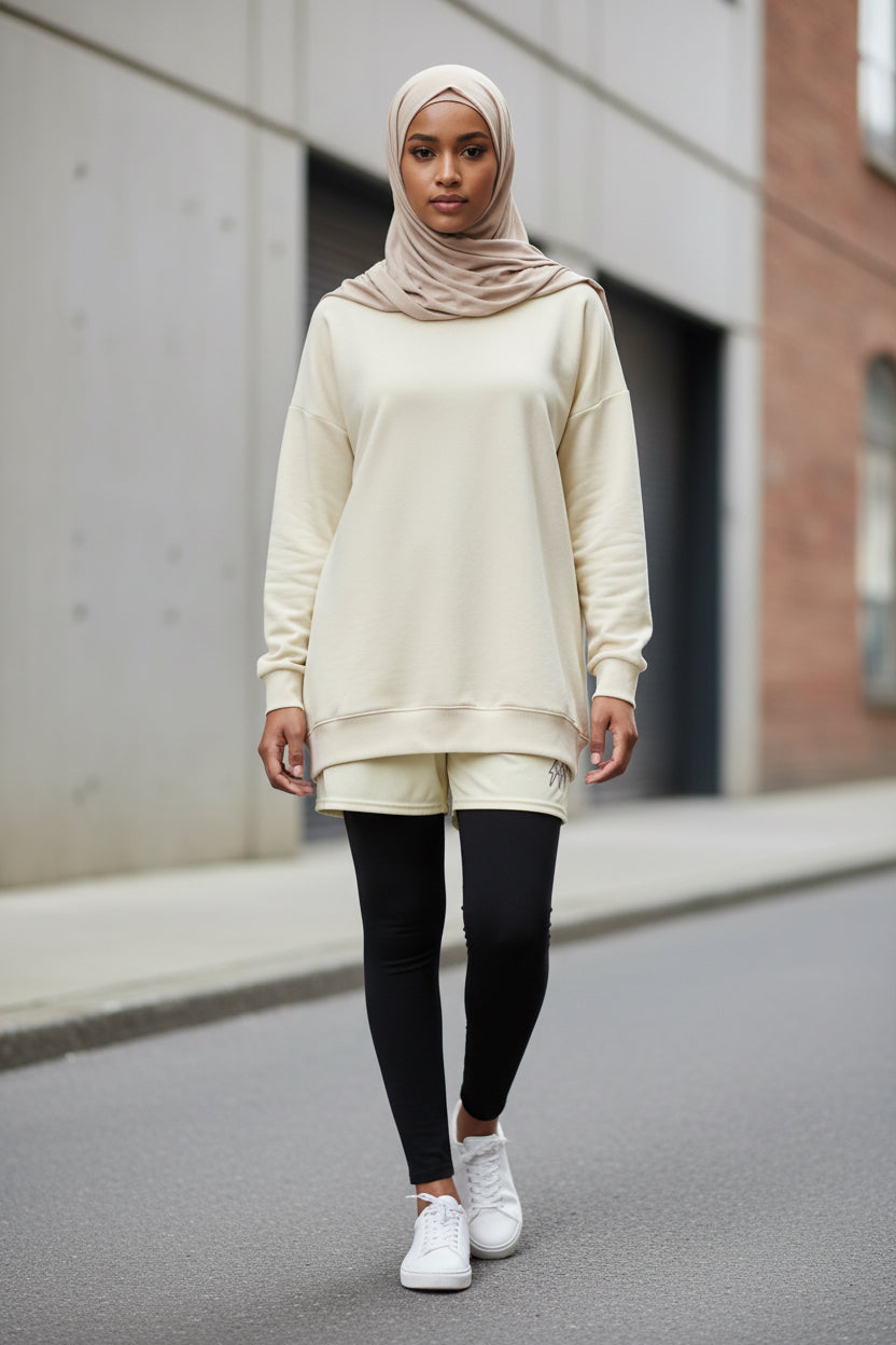 Cream Quiet Energy™ Mesh Shorts - Modestly Vogue 