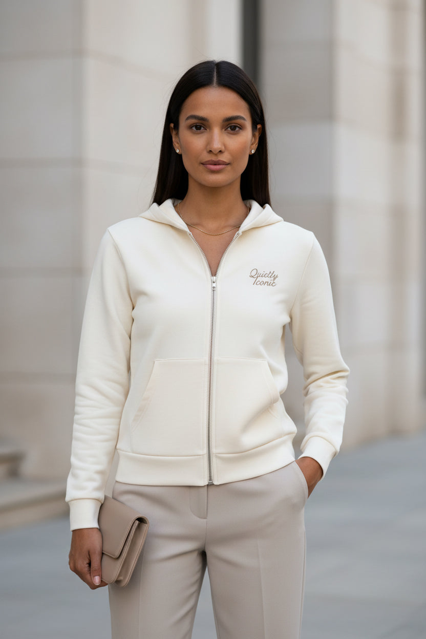 Quietly Iconic Zip Hoodie - Soft Cream