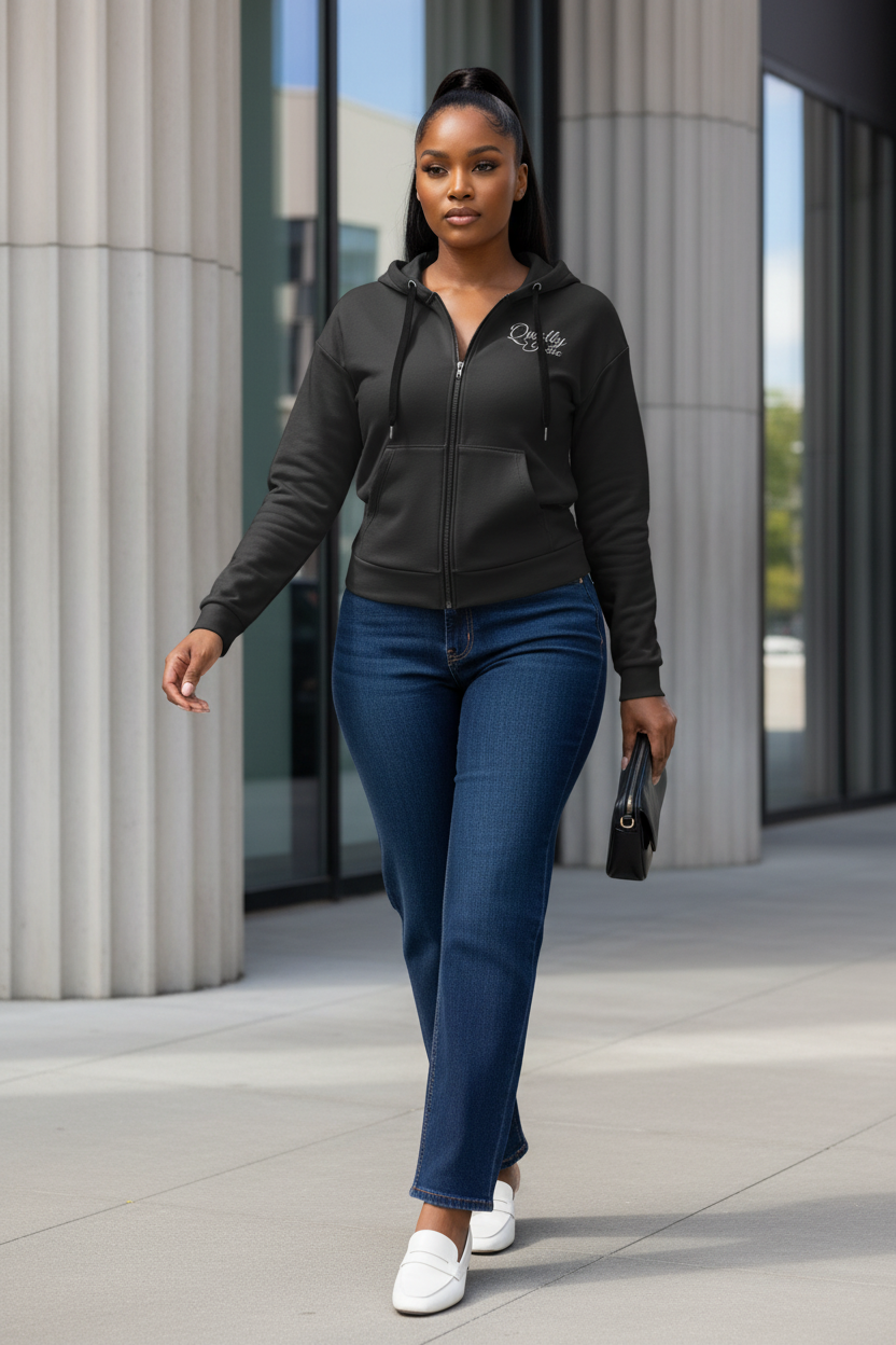 Quietly Iconic Zip Hoodie - Soft Black - Modestly Vogue 