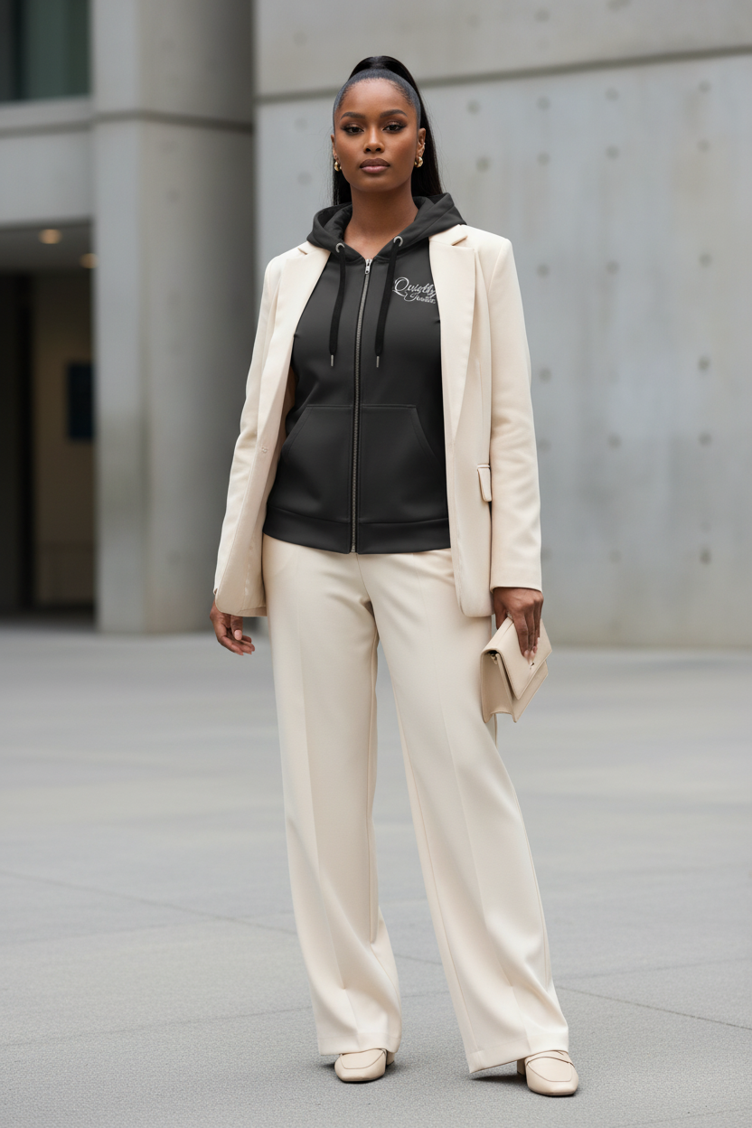 Quietly Iconic Zip Hoodie - Soft Black - Modestly Vogue 