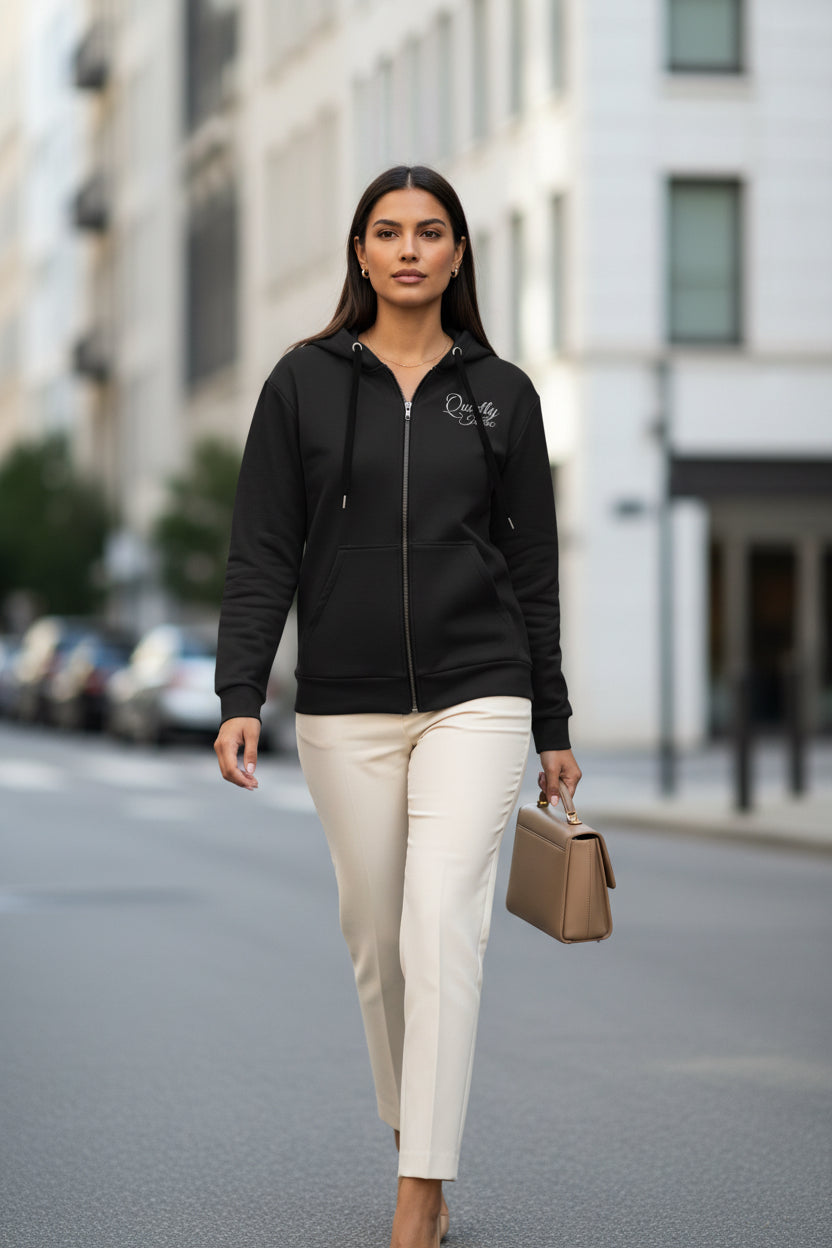 Quietly Iconic Zip Hoodie - Soft Black - Modestly Vogue 