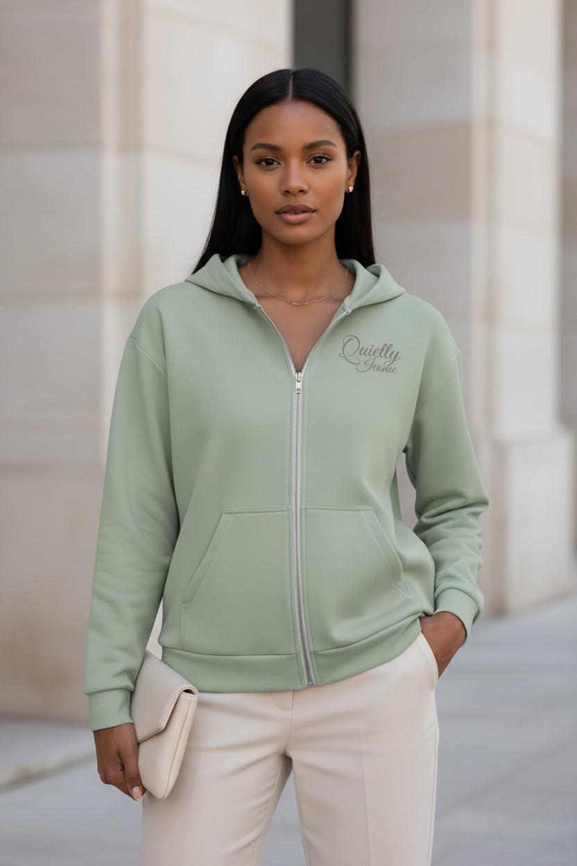 Quietly Iconic Zip Hoodie - Calm Sage