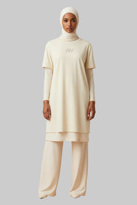 Cream Quiet Energy™ T-shirt dress - Modestly Vogue 