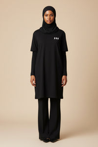 Black Quiet Energy™ T-shirt dress - Modestly Vogue 