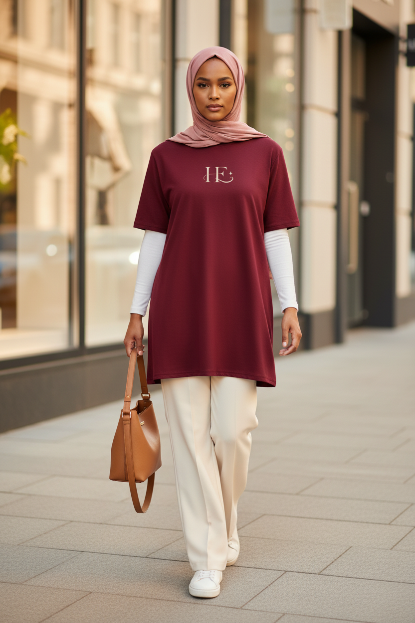 Bordeaux Hijabi Energy™ T-shirt dress