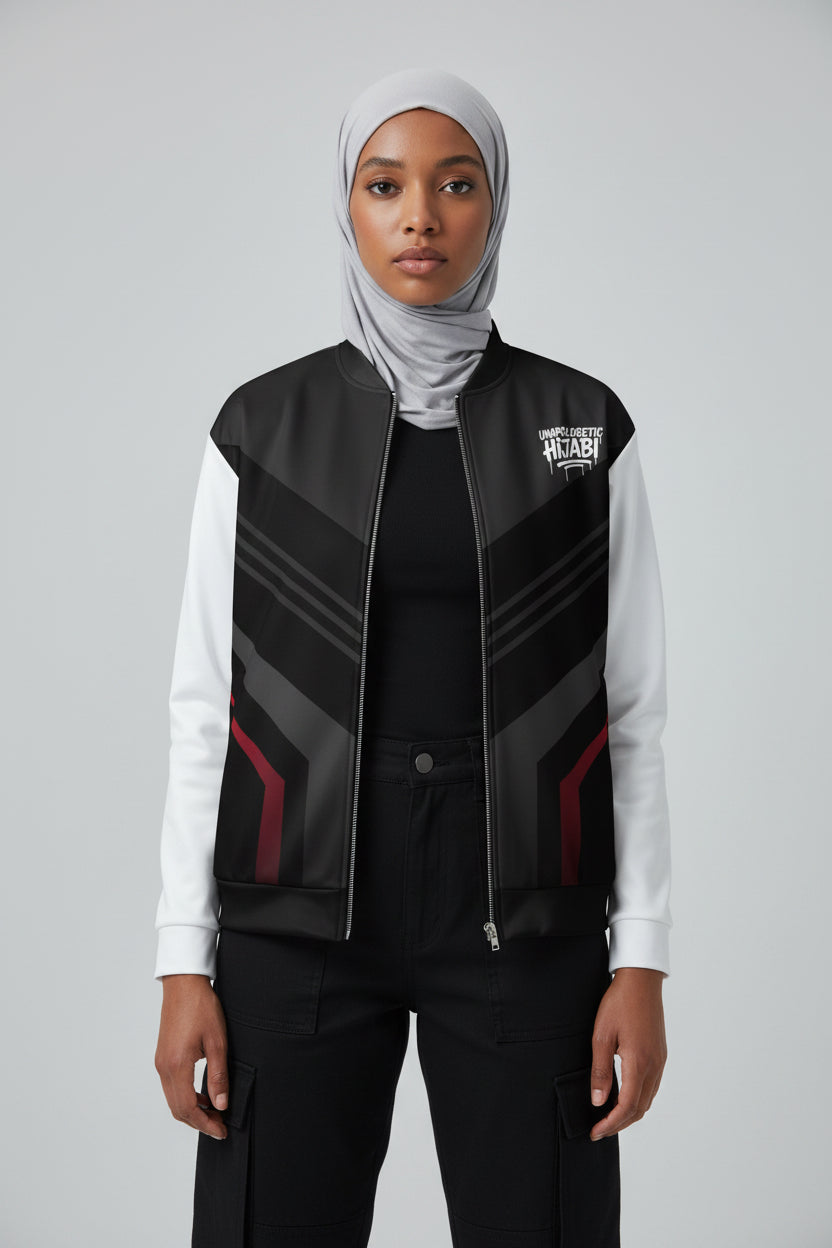 Unapologetic Hijabi™ Chevron Signature Contrast Bomber Jacket