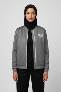 Unapologetic Hijabi Grey Bomber Jacket – Stylish Modest Outerwear