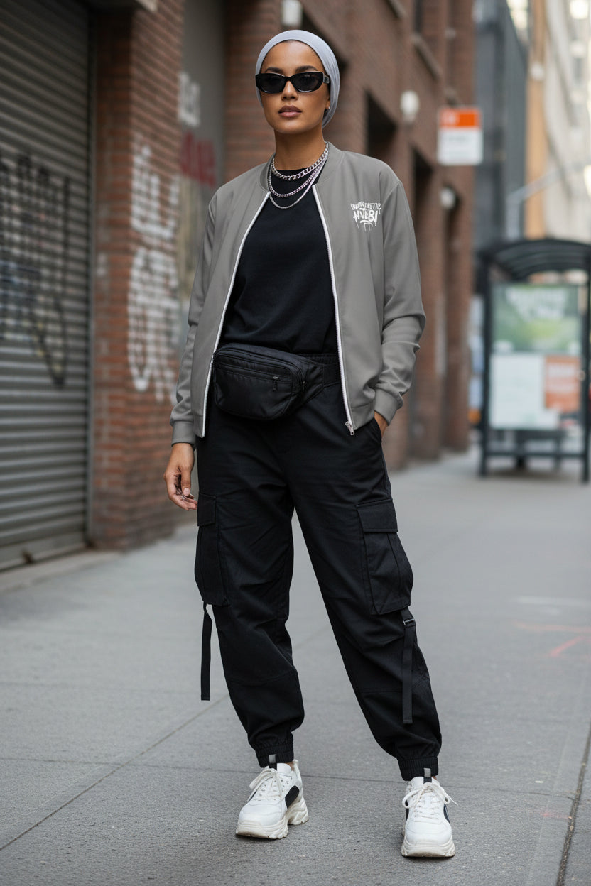 Unapologetic Hijabi Grey Bomber Jacket – Stylish Modest Outerwear - Modestly Vogue 