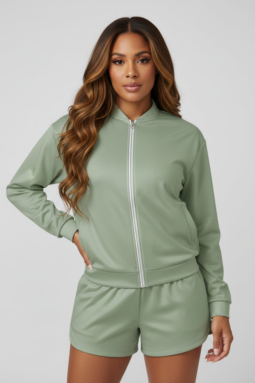 LEM Presence Sage Bomber Jacket - Modestly Vogue 
