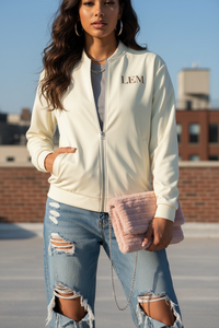 LEM Cream Bomber Jacket - Modestly Vogue 